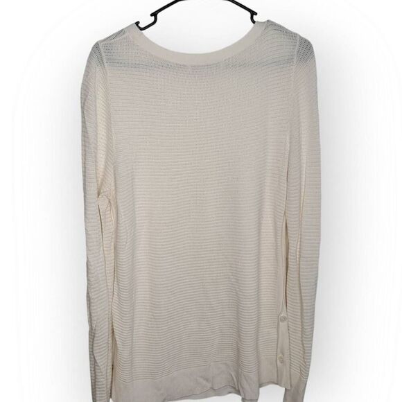 Ann Taylor LOFT Women's Cream Long Sleeve Sweater w/Side Buttons size Medium - Picture 4 of 7